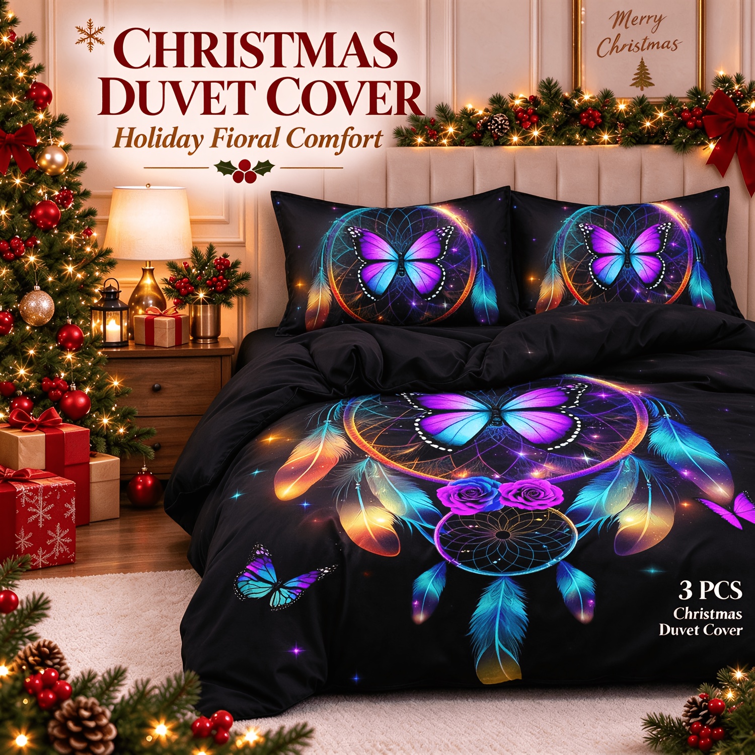 TEMU 3pcs Blue/purple/ Women's Quilt Cover Set, Soft Bedding, Bohemian Mandala , For Bedroom Decorations, Christmas Gift/xmas Present ( 1pc Duvet