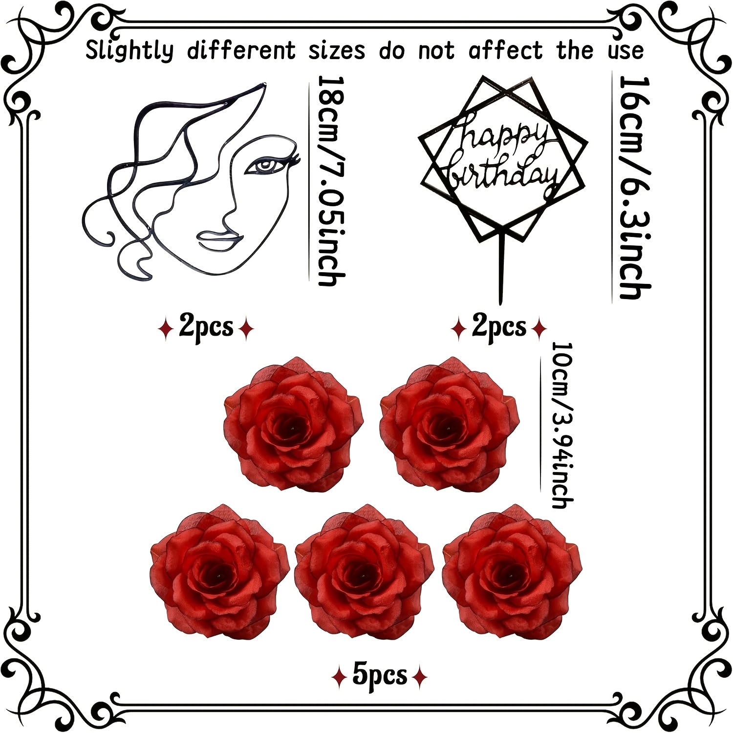 Image of Laventy 9pcs Boho Cake Decorations Red Acrylic Minimalist Art Cake Topper Red Rose Cake Decoration Flower Wedding Cake Toppers For Wedding Bridal Shower Birthday Party,halloween, Christmas