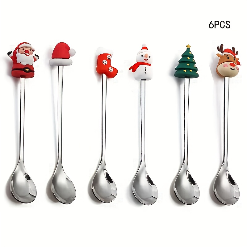 TEMU 6pcs Golden Silvery Christmas Coffee Spoons, Cute Doll Coffee Spoon Set, Stainless Steel Mixed Christmas Spoons, For Restaurant Christmas