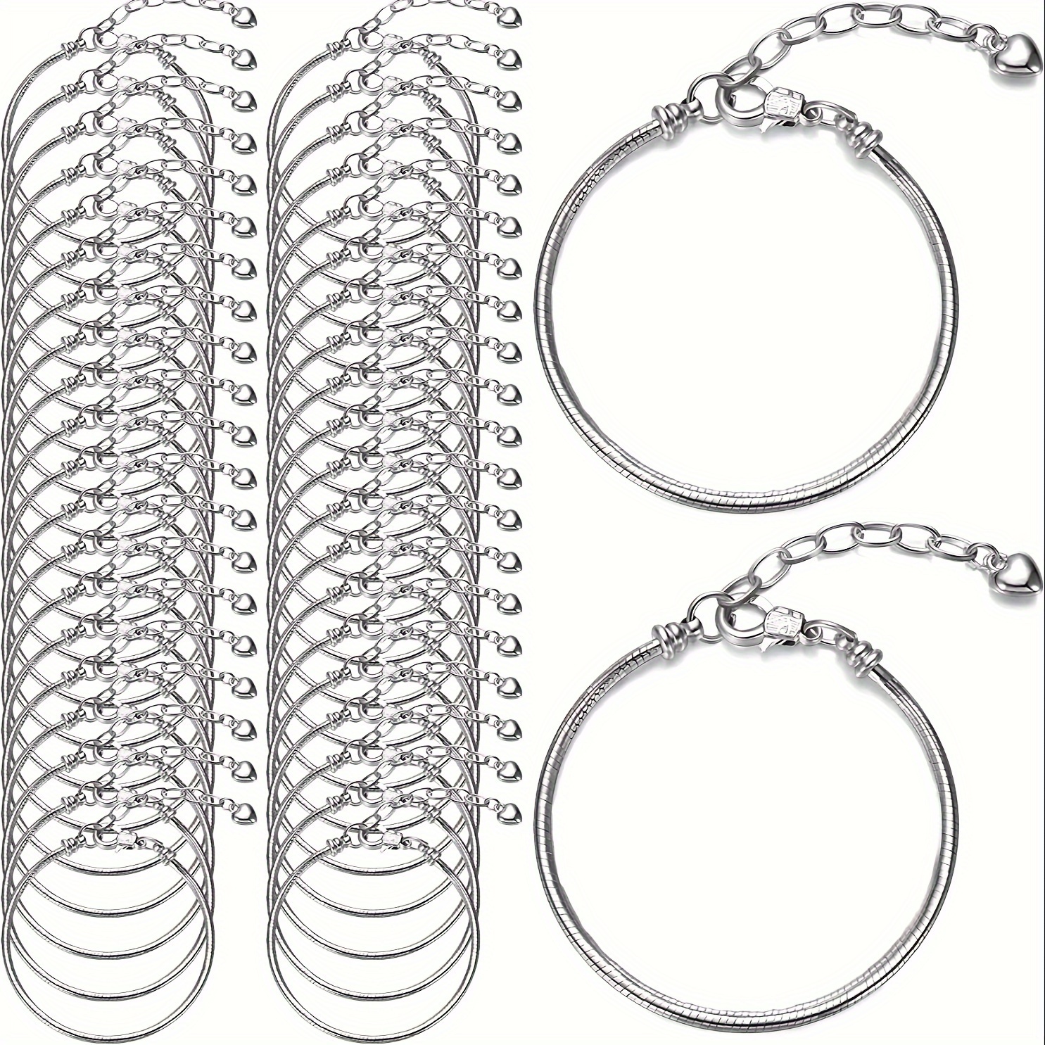 

20pcs 19cm Stainless Steel Snake Metal Chain With Extension Chain And Lobster Basic Bracelet Accessories For Diy Bracelet Making