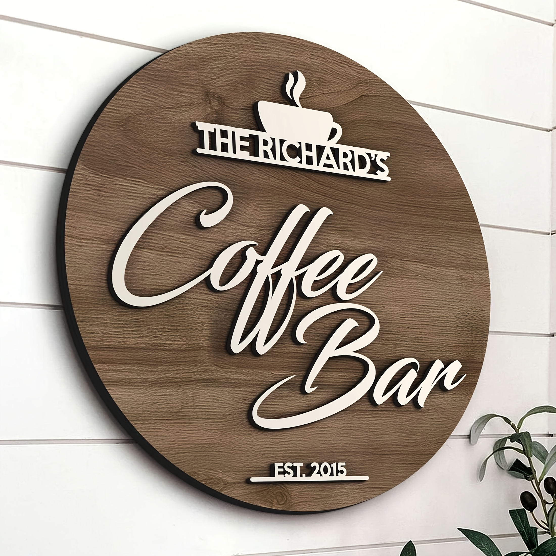 TEMU Barra de café personalizada, cafetería, logo de logotipo, madera personalizado, barra de casa, bar, decoración de , café