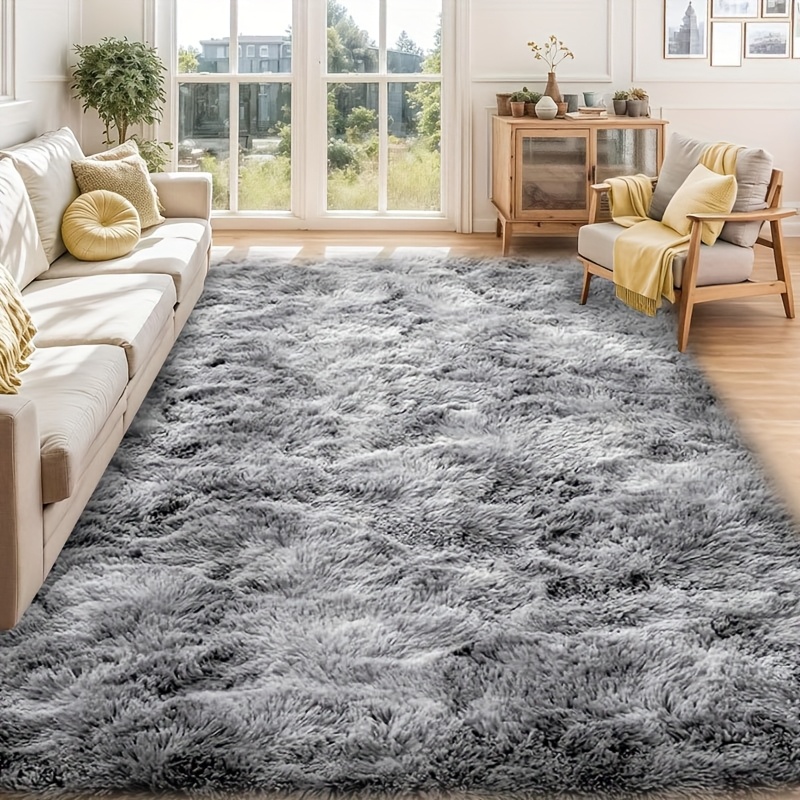 TEMU 1pc Plush Rectangular - Soft, Fluffy, Tie-dye, Solid Color, Light Color,, Slip Resistant, Machine Washable - Ideal For Living Room Sofas,