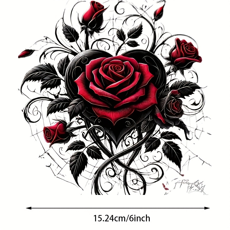 A 6-inch Vinyl Sticker Featuring A Dark Style Rose And Heart, Perfect For Use On Vehicles, Laptops, Trucks, Motorcycles, Windows, Walls, And Other Smooth Surfaces - It Sticks Glass, Metal, And Ceramic