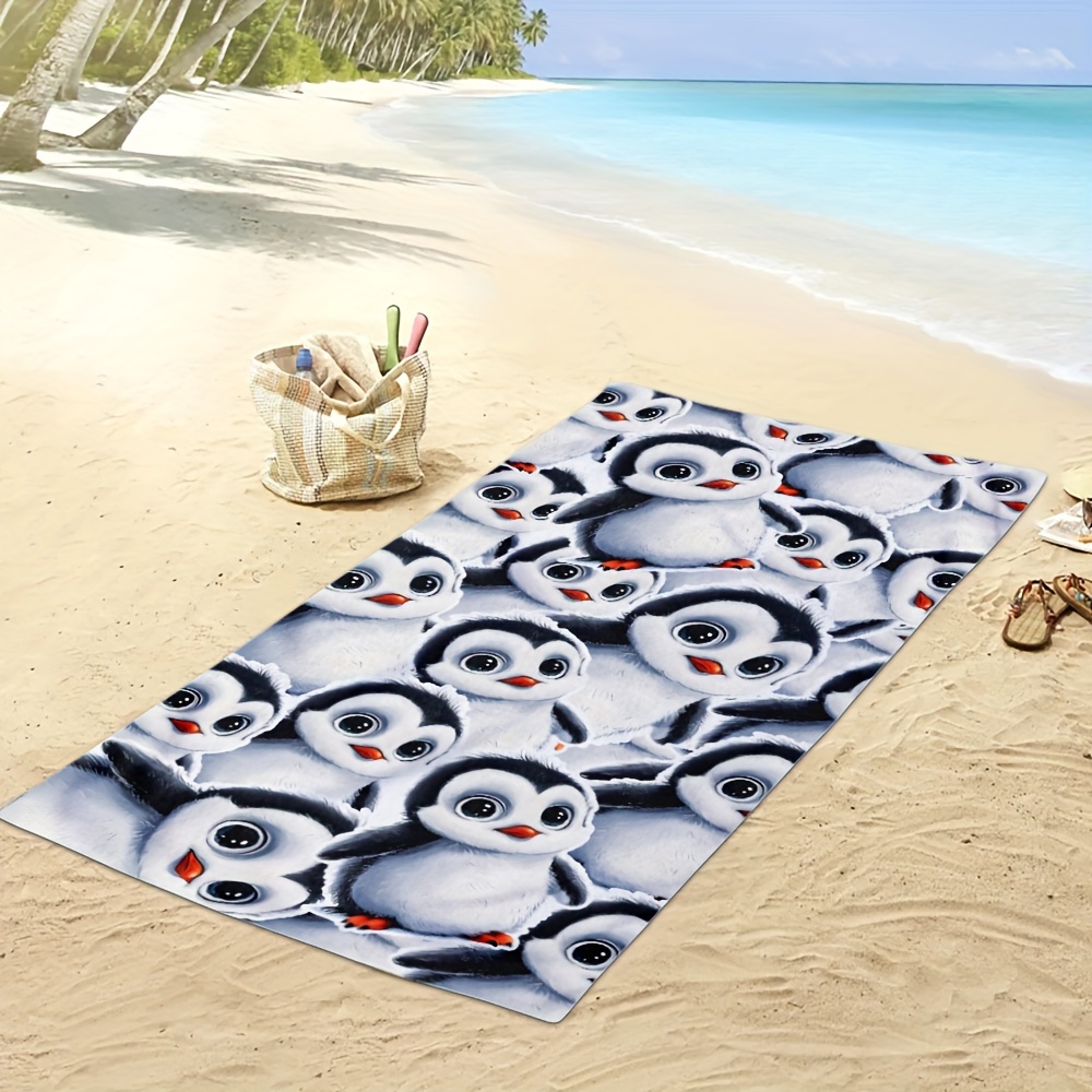 1pc cartoon penguin microfiber beach towel quick Temu