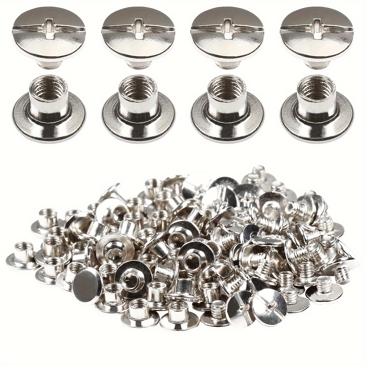 

Rivets en acier inoxydable pour maroquinerie - 50 ensembles de vis de reliure de Chicago M5x4mm, vis à tête croisée pour réparation de cuir DIY, ceintures, chaussures, portefeuilles, artisanat