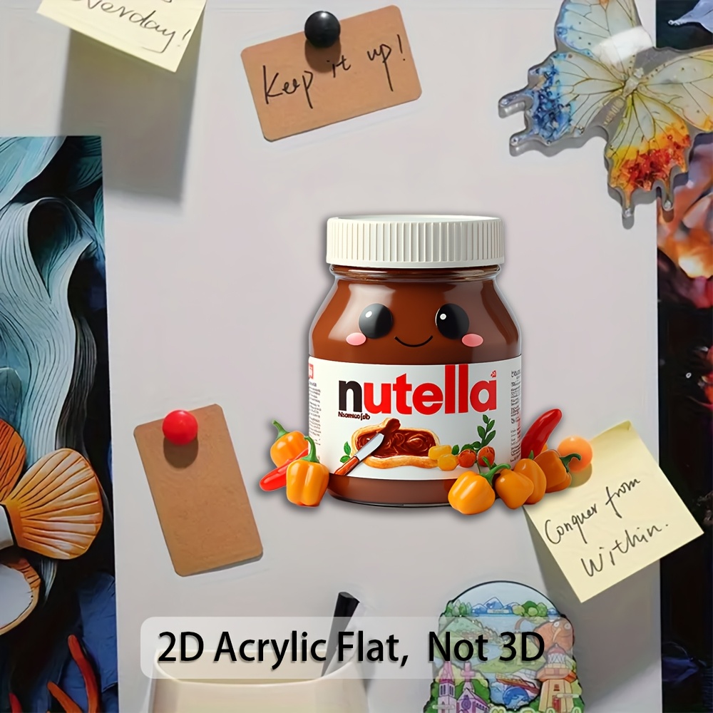 TEMU 1pc 2d Flat Magnet Made Of Acrylic And Rubber, Featuring A Cute Nutella Chocolate Jar With A Funny And Peppers, Perfect For Food Lovers,