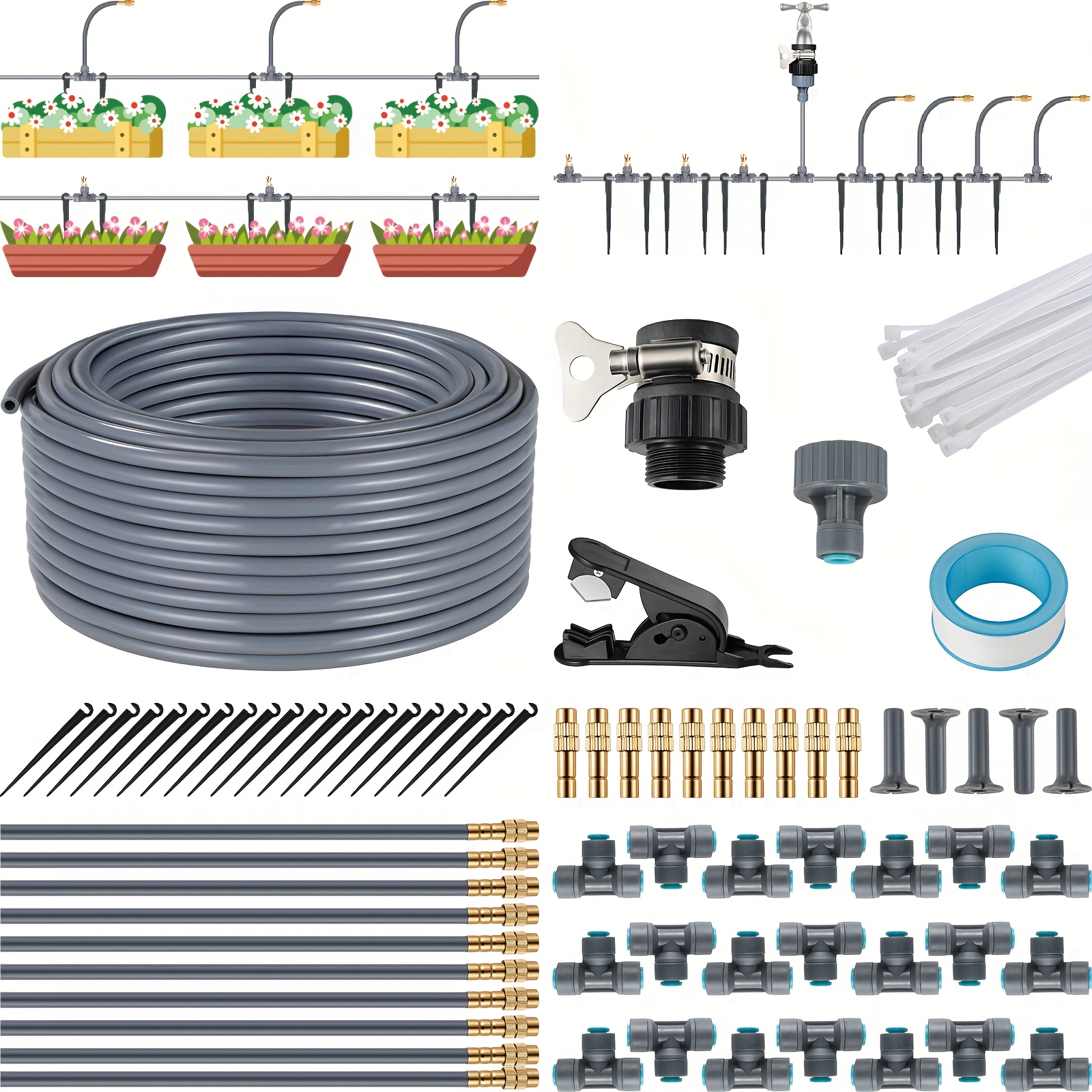 20m Micro Drip Irrigation Kit, Diy Micro Irrigation System, Automatic Watering System For Balcony & Greenhouse Gardening, , No Electricity Required