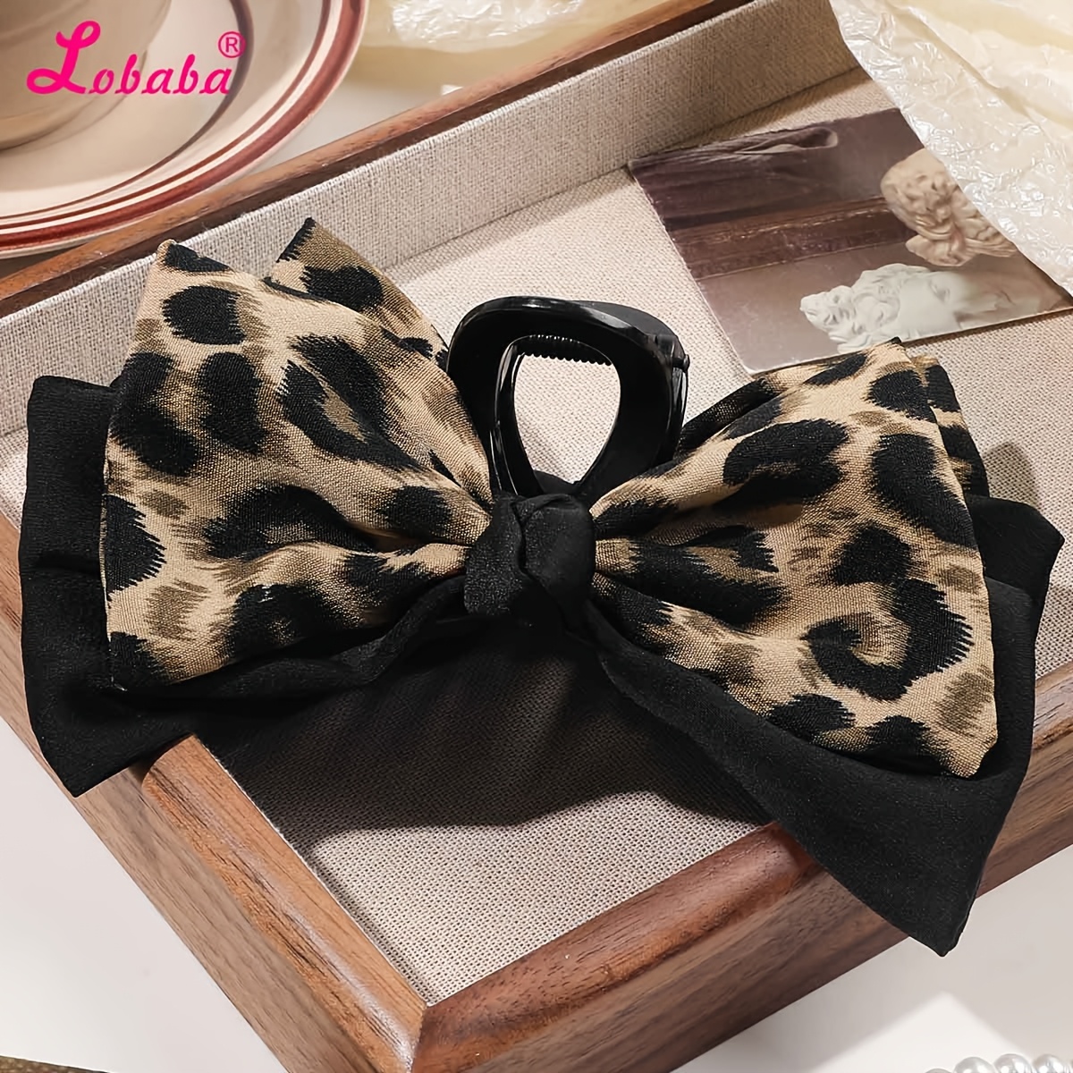 

Lobaba Elegant Vintage Leopard Print Bow Hair Clip - Large With Black , Plastic Ponytail Holder For Women, Hair Clips