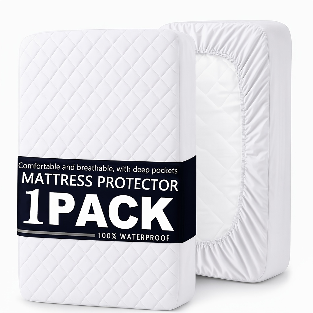 Image of 1pc Waterproof Bed Skirt Protector, Deep Fits Mattresses, Washable -friendly Not Stuffy, , Multiple Sizes , Suitable For Dormitories And Bedrooms, Pillowcase And Pillow Core Not Included