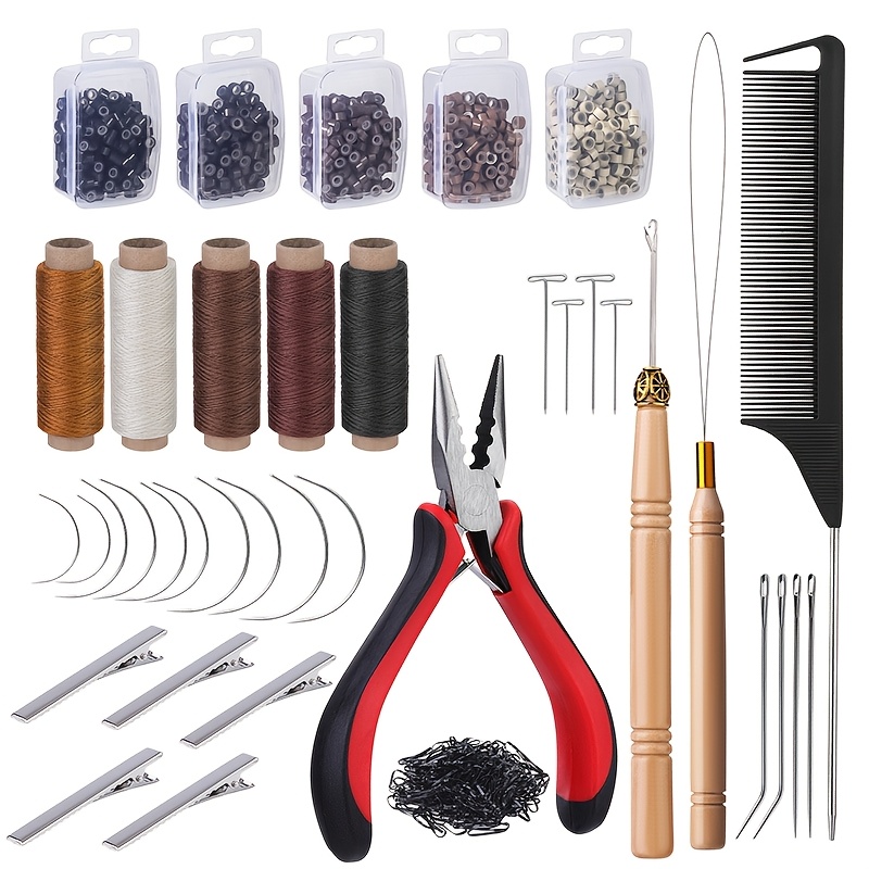 

Hair Extension Tools Kit With 1000pcs Micro Silicone Rings, Beads, Removal Pliers, Pulling Hook, , Needle - Metal, 5 Colors For Hair Styling, Hair Extension Supplies