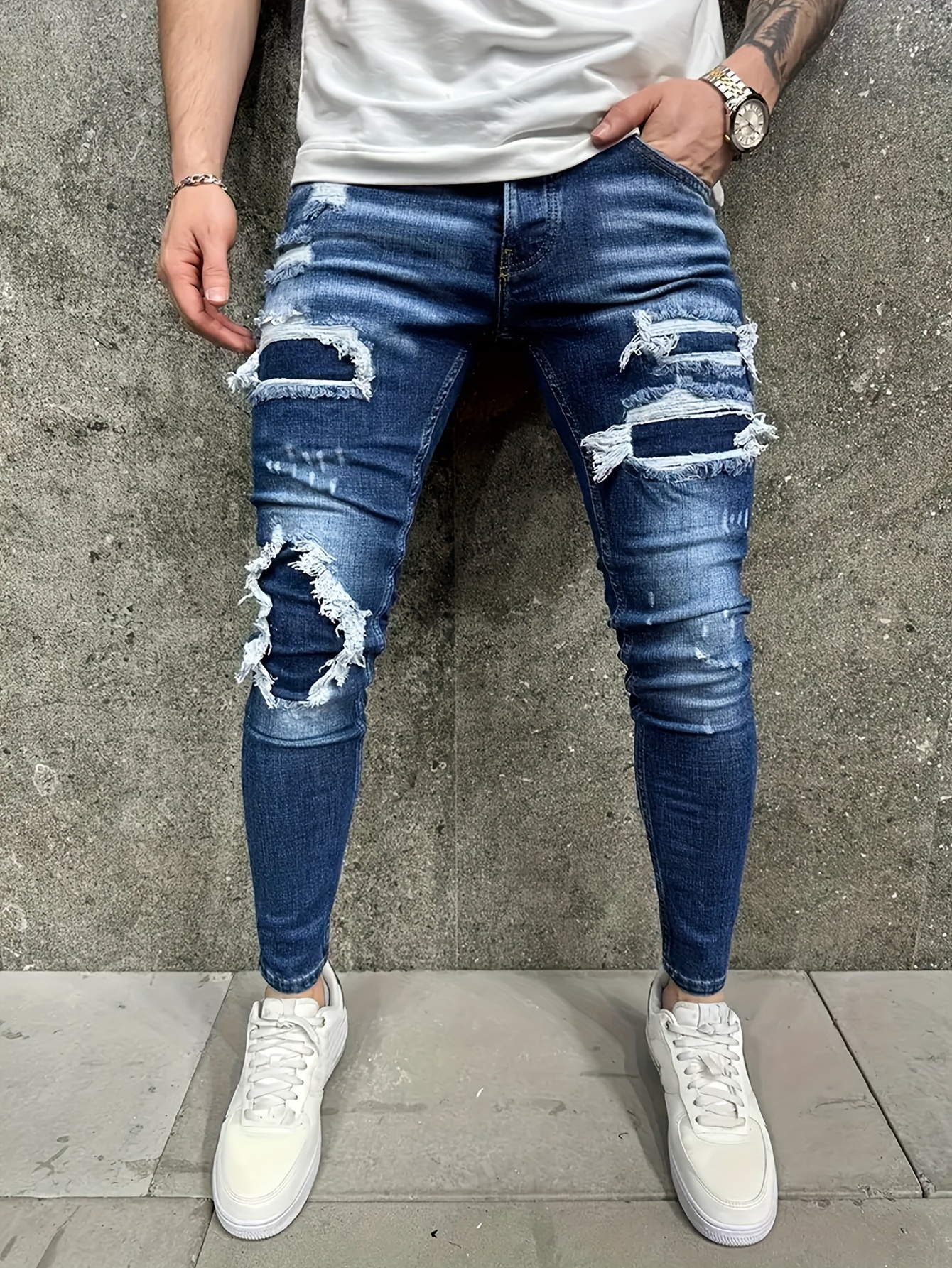 Black Ripped Jeans Men - Temu Canada