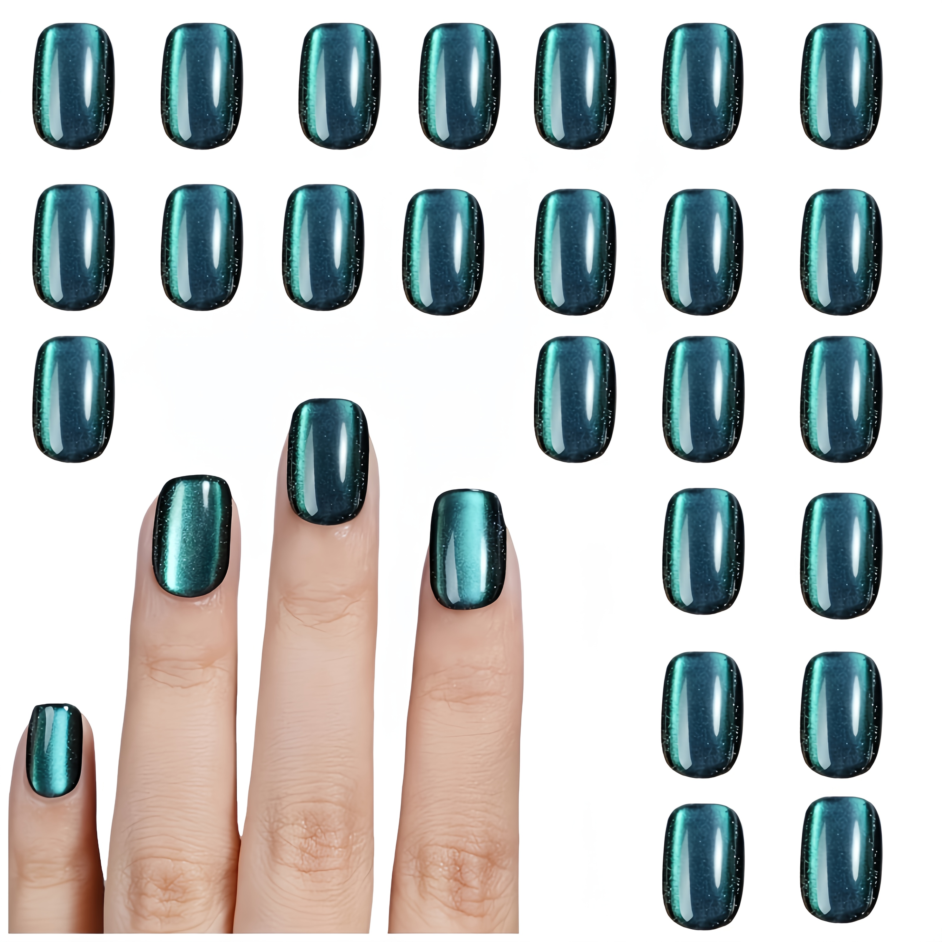 TEMU 24pcs Short Square Press-on Nails Suitable For Daily Wear & Special Occasions - Cat Eye Acrylic False Nails With Shimmering Glossy Finish, Short
