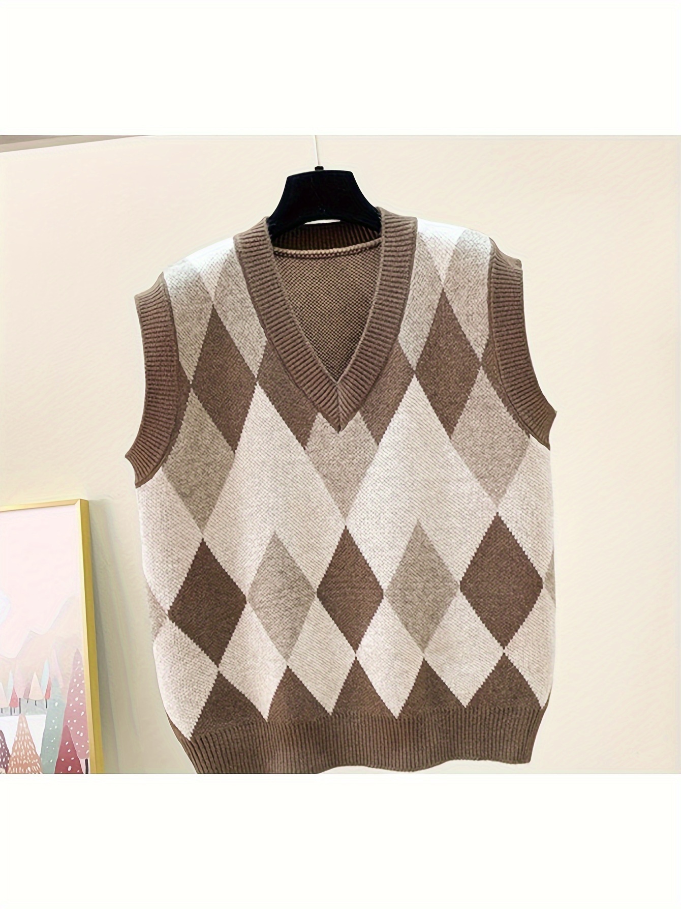Dos Agujas Chaleco Punto Rombos Chaleco Punto Rombos Mujer Chaleco