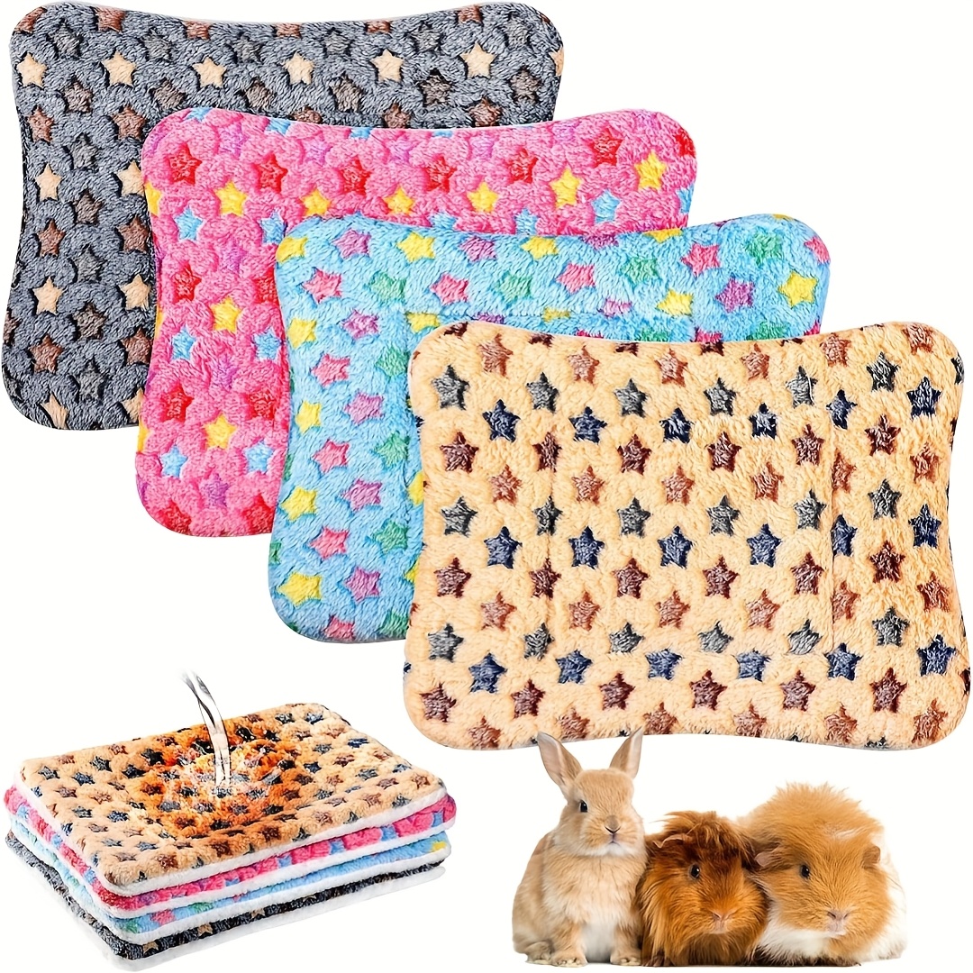 TEMU 4pcs Waterproof Guinea Pig Bedding - Reversible Winter Cozy With Star Pattern, 13x10 Inch, Soft & Durable For Hamsters, Rabbits, Dogs, Cats, Pet