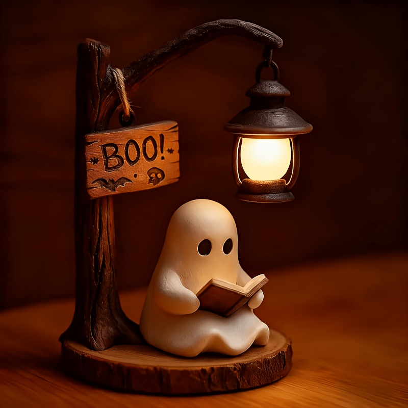 TEMU Cute Decorative Figurine Night Light Featuring A Reading , Perfect For Indoor Parties And Halloween Decorations. Ideal For Home Desks, Bedrooms,