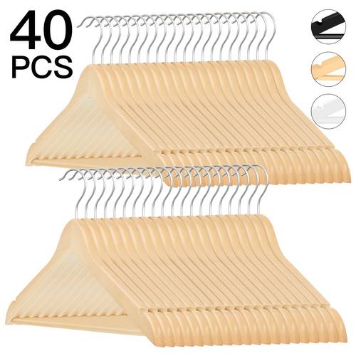 20 40pcs wooden coat hangers hanger with 360 hook shoulder notches for suspenders coats jackets suits