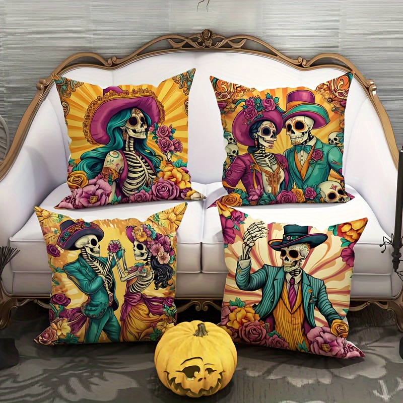 

4pcs & Throw Pillow Covers Set - Gothic Candy Design, Soft & Comfortable For Living Room And Bedroom Decor, 18x18 Inches With Zipper Closure