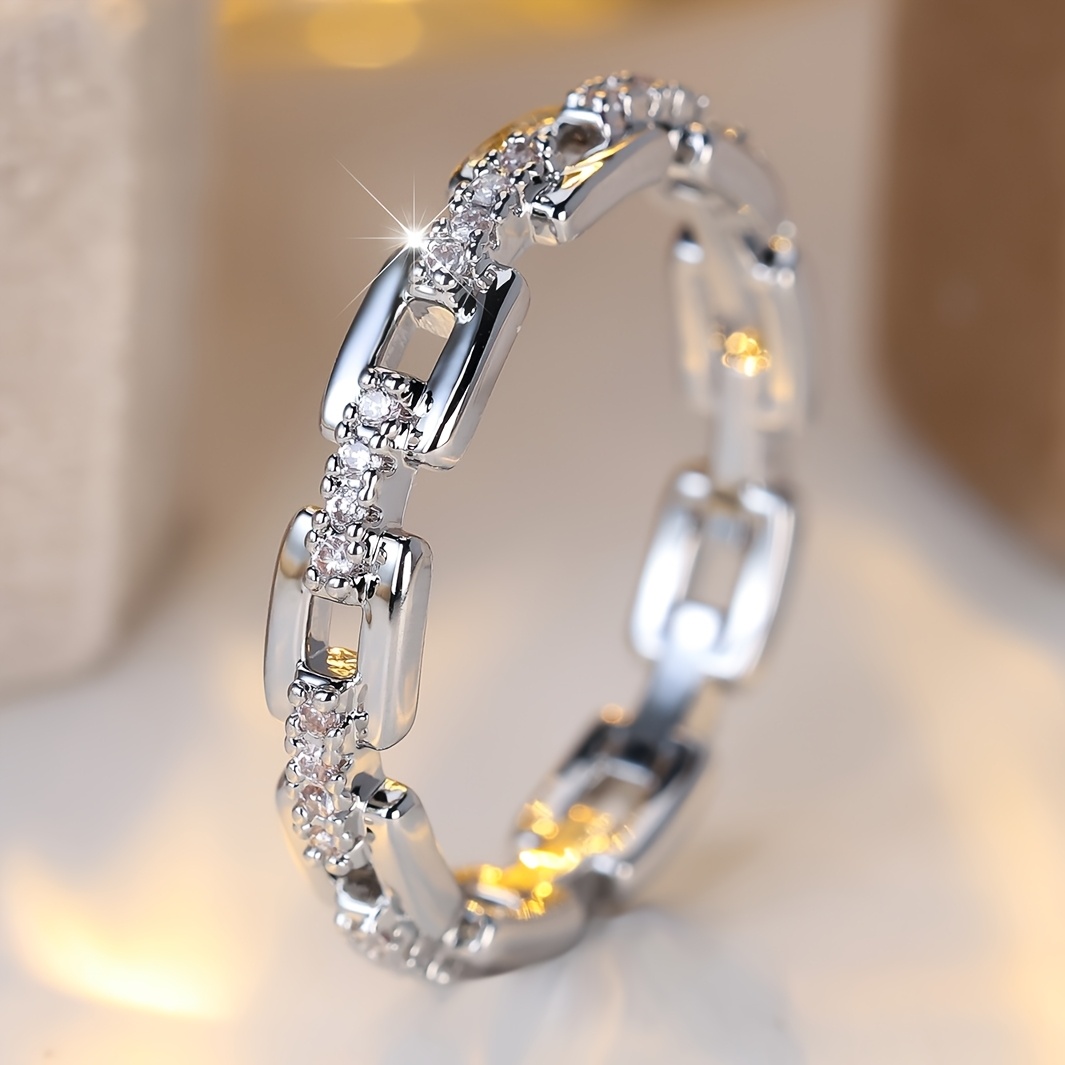 TEMU Angol A Ring Inlaid With White Synthetic Zirconia, Women's Easy, Elegant, Classic, Exquisite, Fashionable, Luxurious, Versatile, And Beautiful