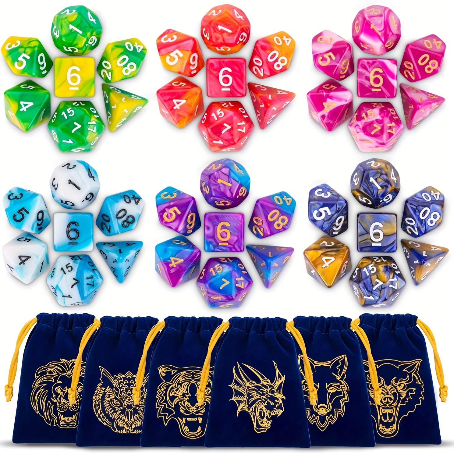 

Esanda Dice Set: 42 Polyhedral Dice, 6 -tone , And 6 Drawstring For & Roleplaying - Suitable For 14 And Up