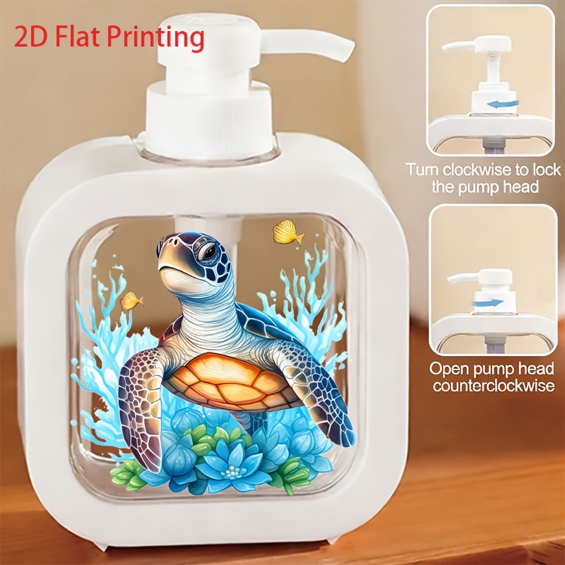 TEMU [1pc] Watercolor Sea Turtle 2d Flat Printing Dispensing Bottle, Thickened Leak-proof Portable, High-definition Printing Full Of Atmosphere, Size