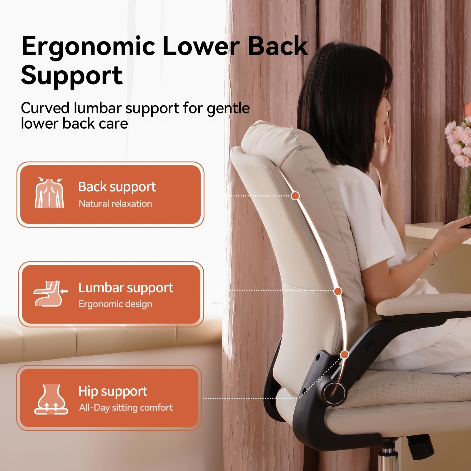 Ergonomic Office Chair with Padded Flip-up Arms, Mid Back Executive Comfy Desk Chairs, Faux Leather Computer Rolling Chair with Wheels for Home, Adjustable Height, 360 Swivel, 300lbs, Beige, Black