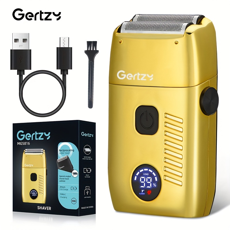 

Gertzy Golden Electric Shaver With Usb Charging Display, Stainless Steel Dual Blades, For Travel & Home Use, Ideal Gift, Travel Grooming Kit|sophisticated | Button, Mini Portable Shaver