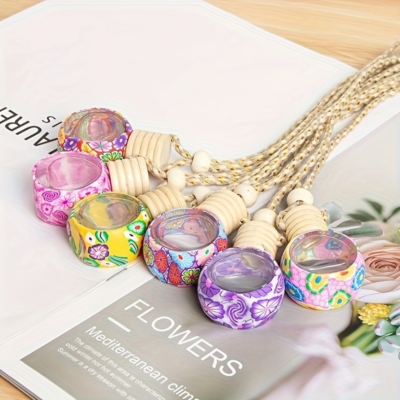 

5pcs/set Polymer Clay Car Aromatherapy Bottle Pendant Empty Refillable Hanging Diffuser Bottle, Air Fresher Ornament Vials For Car And Home