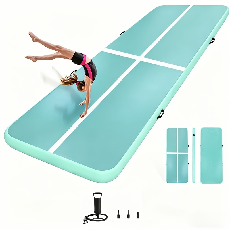 colchoneta inflable de gimnasia al aire para entrenamiento, tapete de pista de volteretas, equipo de gimnasia, pistas de gimnasia engrosadas para uso doméstico/entrenamiento/porristas/yoga/agua con bomba, tapete de pista de aire para volteretas de gimnasia
