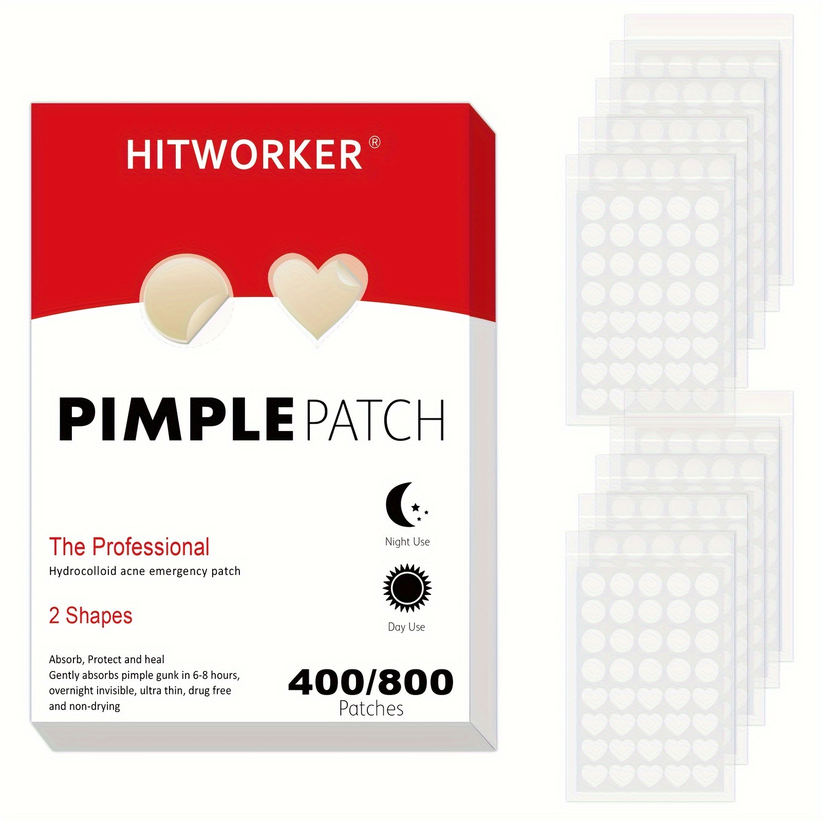 

400/800 Count Hydrocolloid Patches - Day & Night Pimple Cover Stickers, Fragrance-free, -free For All Types Acnes Patches For Stickers