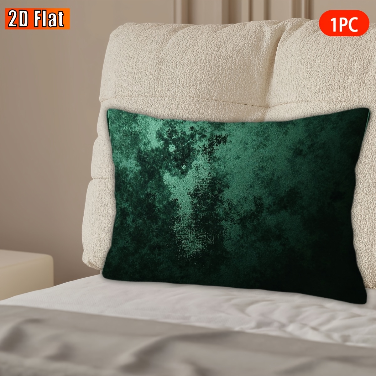 TEMU 1pc 2d Flat Throw Pillow Cover | Green Velvet Pattern, Perfect For Valentine's, Easter, Christmas, Halloween Gifts, Machine Washable Polyester,