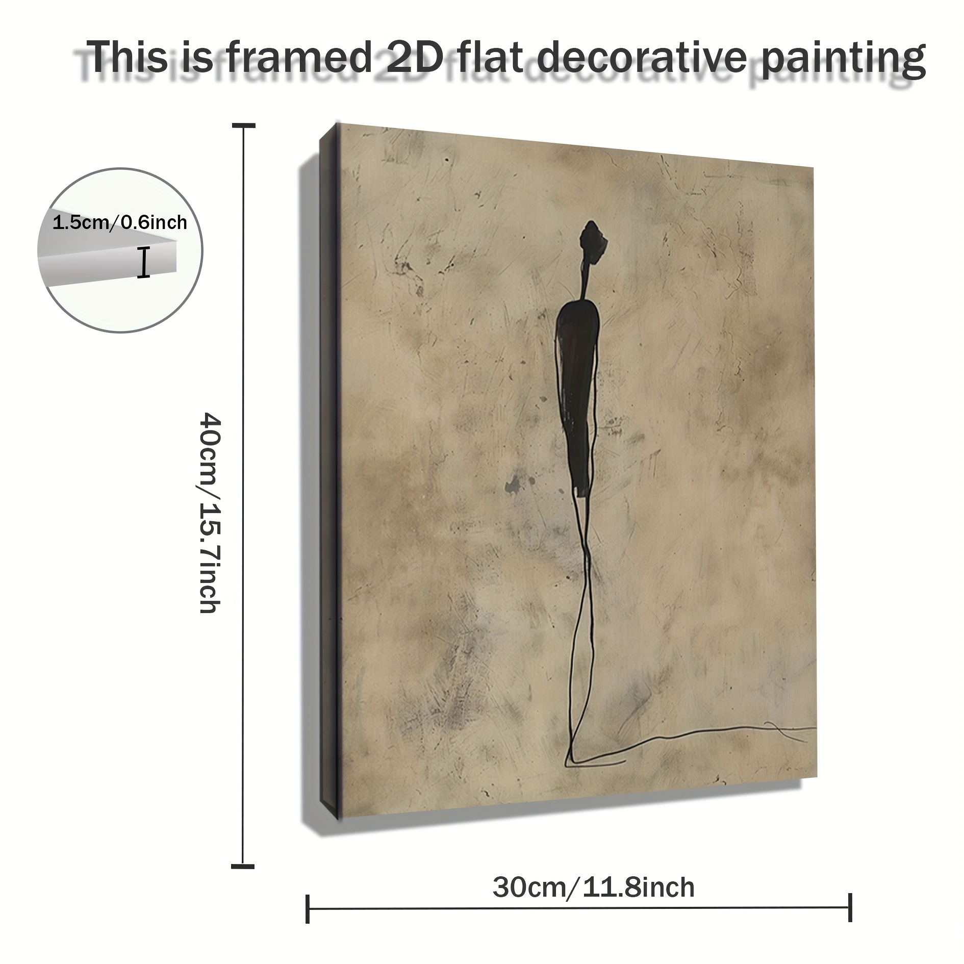 TEMU 2d Flat, 2d Flat, 1pc A Two-dimensional Wooden Frame Canvas Artwork, Featuring Minimalist Art With Abstract Figures In Drawing. This Textured