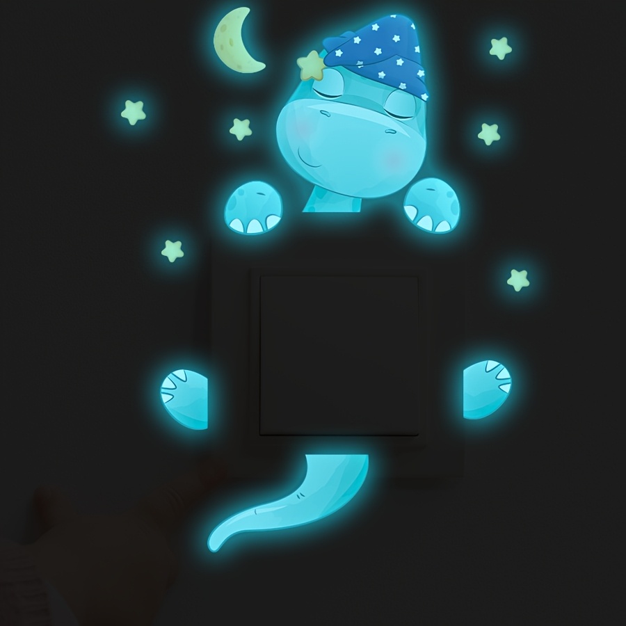 Image of Blue Glowing Dinosaur Wall Art Sticker, Perfect For Decorating Bedrooms, Living Rooms, , And . An For Home Decor And Switch Stickers