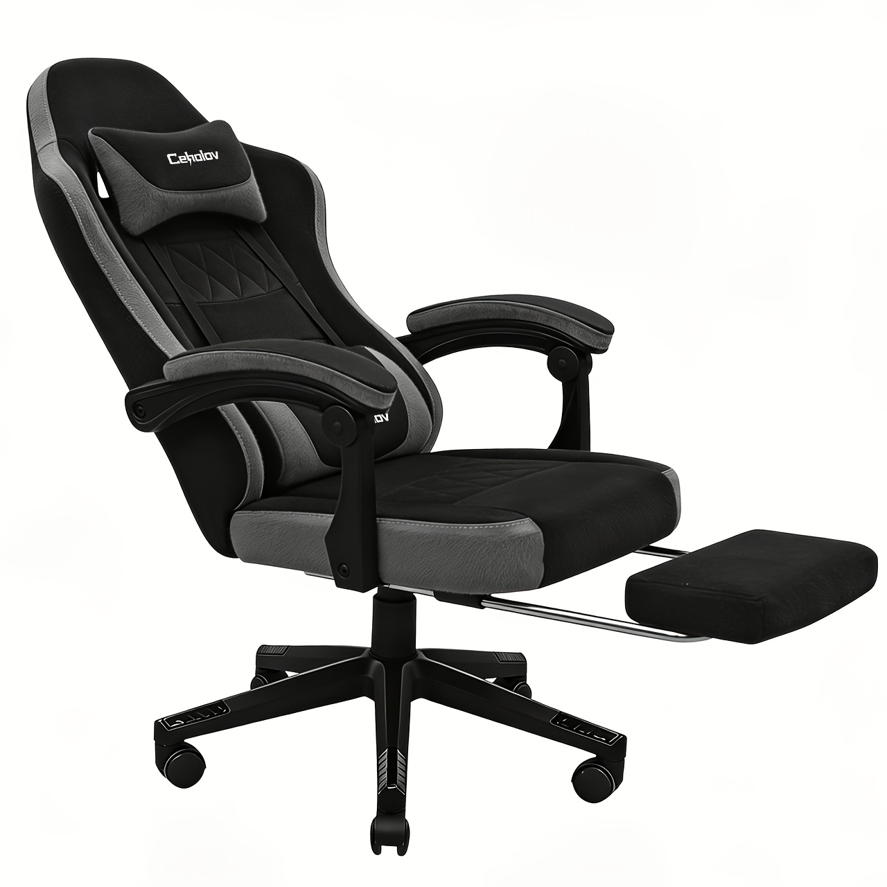 Image of Ergonomic Office Chair And Gaming Chair With Adjustable Lumbar Support And Headrest | Rotatable Synthetic Suede Office Chair With Footrest, Built-in Lumbar Support Design For Adults, Long Hour
