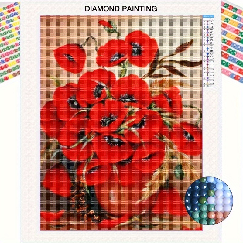 

5d Diamond Painting Kit For Adults [red Flowers], Full Drill Crystal Embroidery Art Set, Round Bead Diy Craft, Home Wall Decor Gift 11.8x15.8 Inch Without Frame