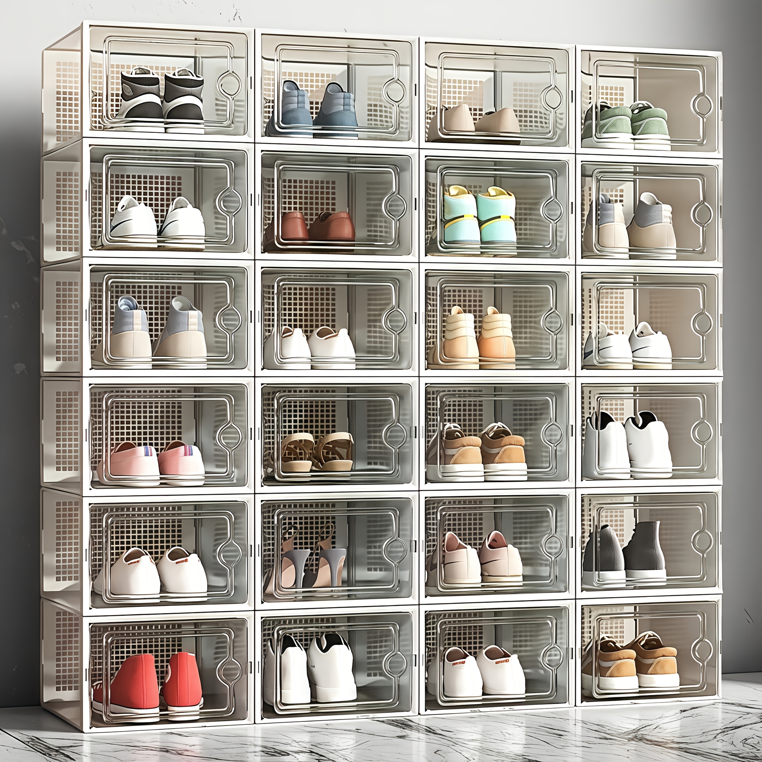 24 12 6pcs thickened transparent shoe box with lid foldable shoe rack stackable shoe rack free combination plastic sneaker saving storage organizer suitable for purposes such as entrance bedroom home Product details 3