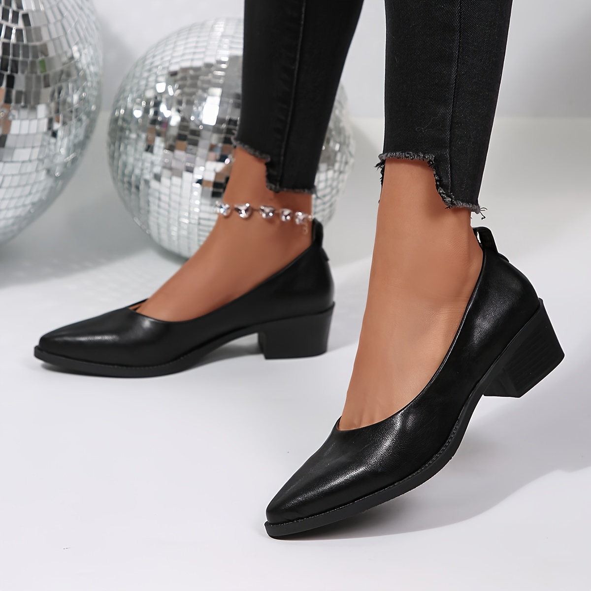 TEMU Chaussures Hautes à Bout pour Femmes, Talons Carrés Élégants et Tendance, Chaussures Basses Décontractées et Polyvalentes pour Femmes, Adaptées