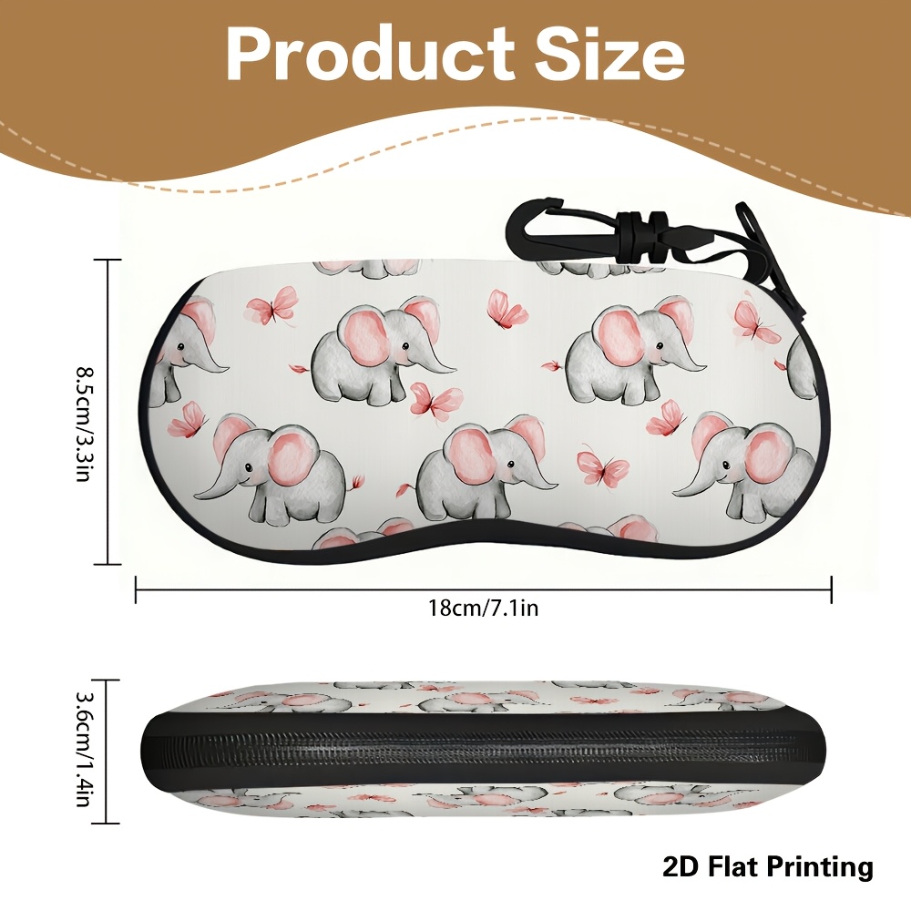 TEMU 2d Flat - 1pc 2d Flat Printing Cute Elephants And Butterflies Pattern Glasses Case, For Reading Glasses, Fashion Glasses, Light Blocking Glasses