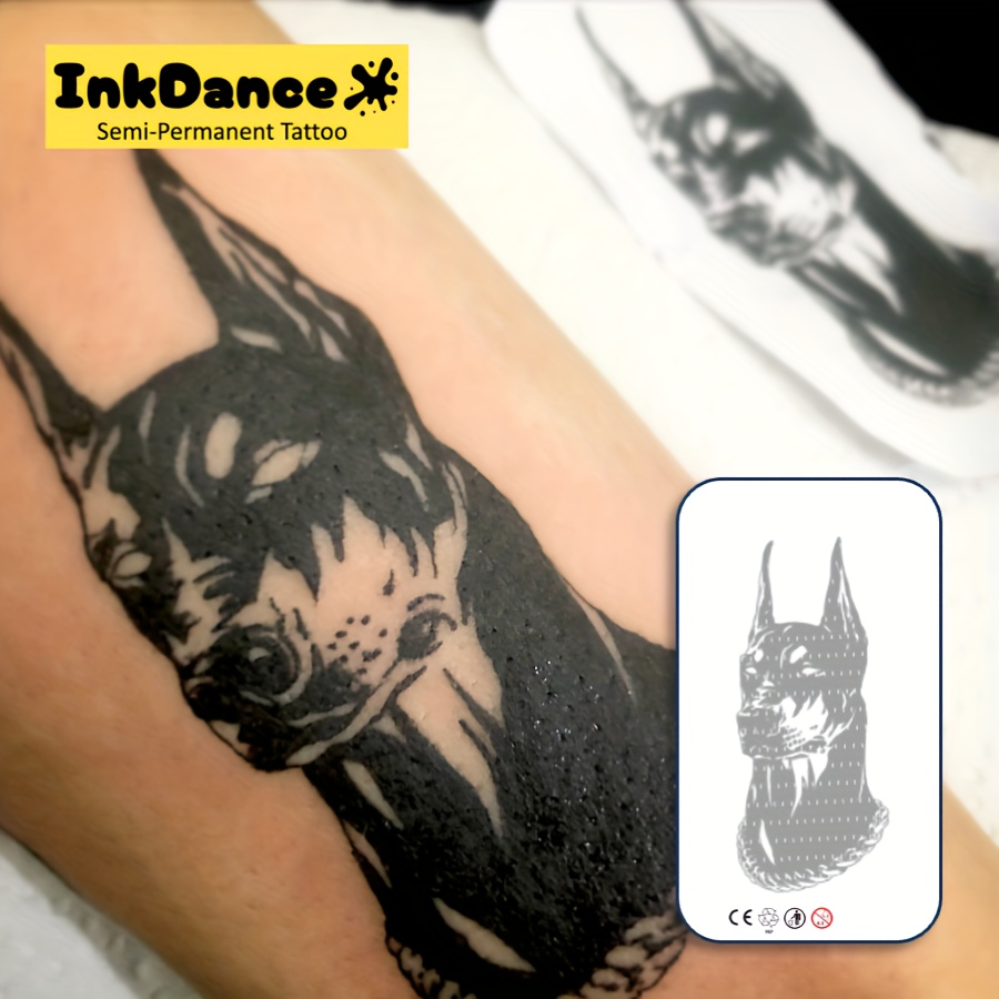 Image of Inkdance Doberman Tattoo, Technology Tattoos, Semi-permanent Tattoos, Temporary Tattoos, Doggie, Long Lasting, Fake Tattoos, Water-resistant, Authentic Tattoo Look, Plant-based, Tattoo, Halloween D008