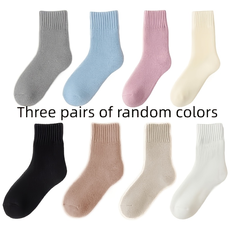 Image of 3 Pairs Women' Winter Thermal Socks - Thick Plush Lining Warm Snow Suitable For Weather, Soft Machine Washable Polyester Sole Socks, Random Colors For /outdoor Use, Unisex Suitable For