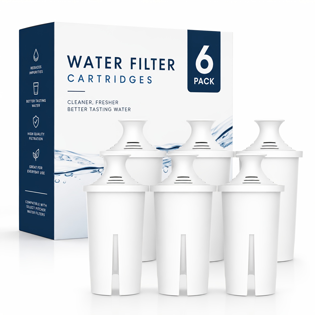 6-pack Of Replacement Water Filters For Bta Filte, Pitchers, Classic, Mavea, Ob03, Classic 35557, Mavea 107007, Reduces And Bad Taste, Lasts Up To 2 Months