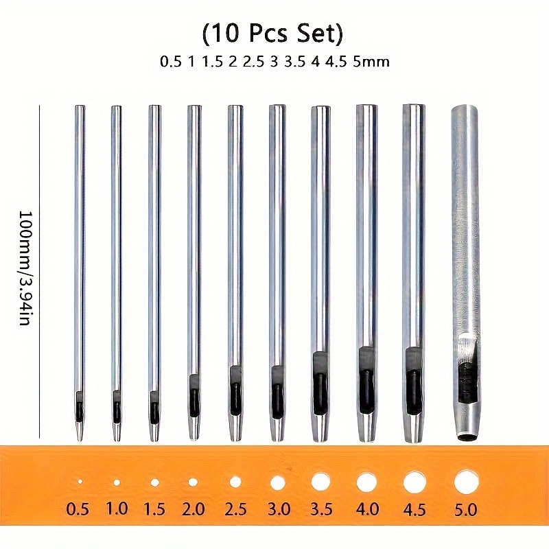 TEMU 10pcs Carbon Steel Leather Hole Punch Set - Smooth, Sharp Round Cutters For Belts, Watch Bands & Paper Crafting