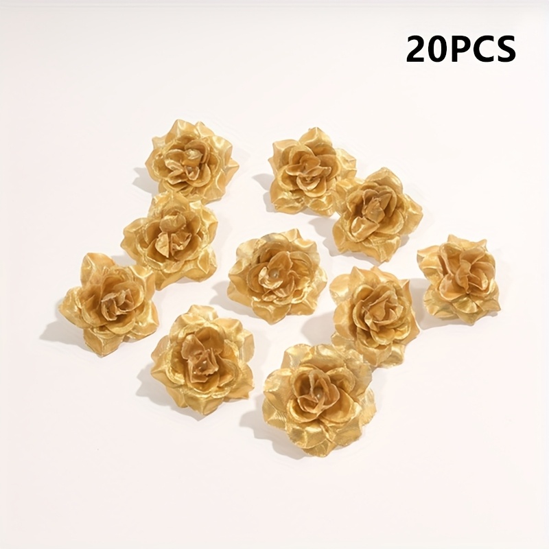 TEMU 20 stuks/verpakking, formaat, Gouden, Zilverkleurige opgerolde rand Kunstmatige Rozenbloemhoofdjes, Ongeveer 5 cm in Diameter, Geschikt voor DIY