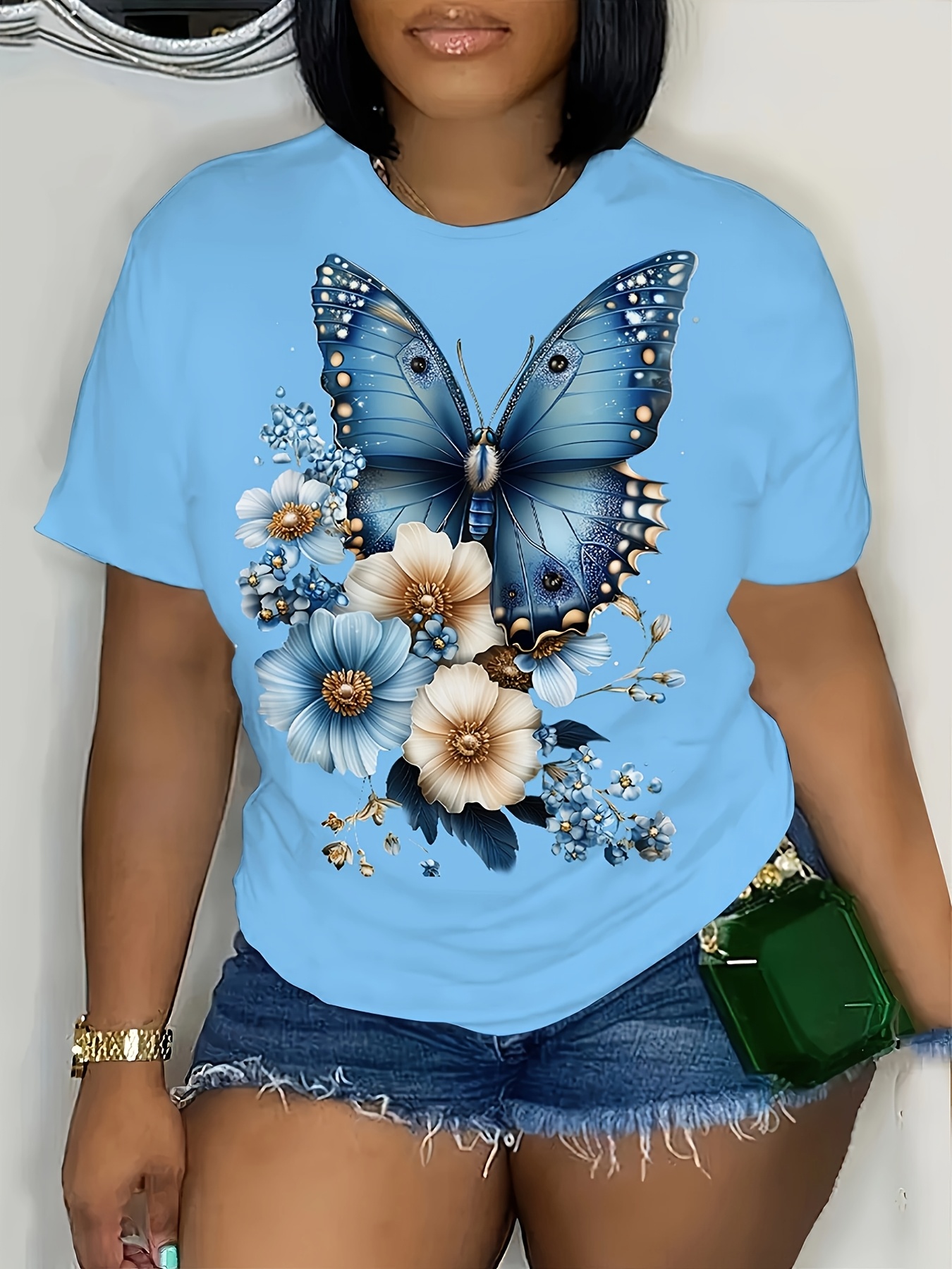 talla camiseta mujer estampado mariposas flores talla Temu Colombia