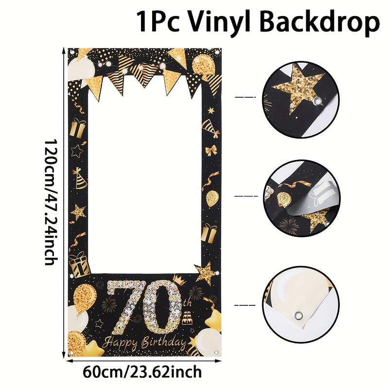Image of 1pc Happy Birthday Backdrop Frame, 21st, 70th, 80th Birthday Party Decoration Photo Booth Prop Birthday Party Supplies, Birthday Picture Booth Frame Backdrop Black And Golden Birthday Decorations