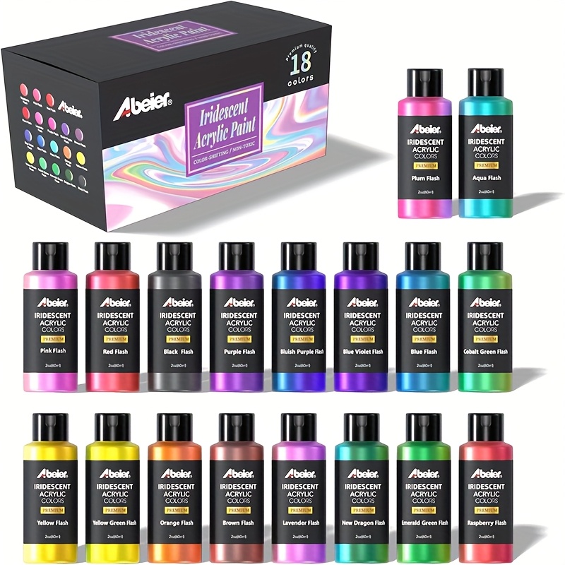 E-shop 60ml farbwechselnde Acrylfarbe - 18-Farben-Farbverlauf - aktivierte Farbwechselpigmente, hochviskose mischbare Farbe geeignet für Steine,
