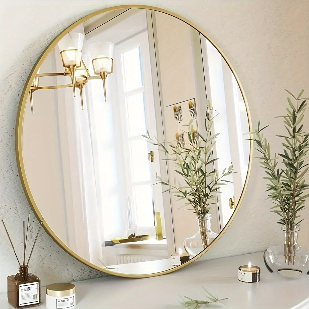 TEMU 1pc Stainless Steel Wall Mounted Mirror Frame, Wall Mounted Mirror, Makeup Mirror, Bathroom Bedroom Glass Makeup Mirror, Home Decoration, Bathroom Accessories