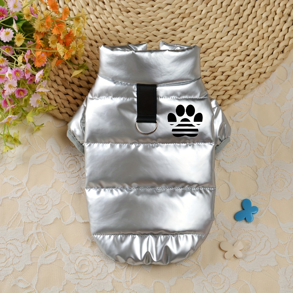 

Non-waterproof Dog Jacket With Paw Print - Winter Filled Coat For Small To Medium Breeds, Polyester Pet Costume For Fall & Winter, Machine Wash Friendly, Button Closure