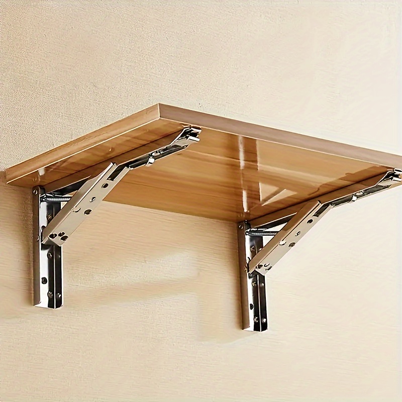 

2pcs Folding Shelf Bracket, Heavy Duty Stainless Steel Foldable Shelf Bracket For Bench Table, Space Saving Diy Bracket