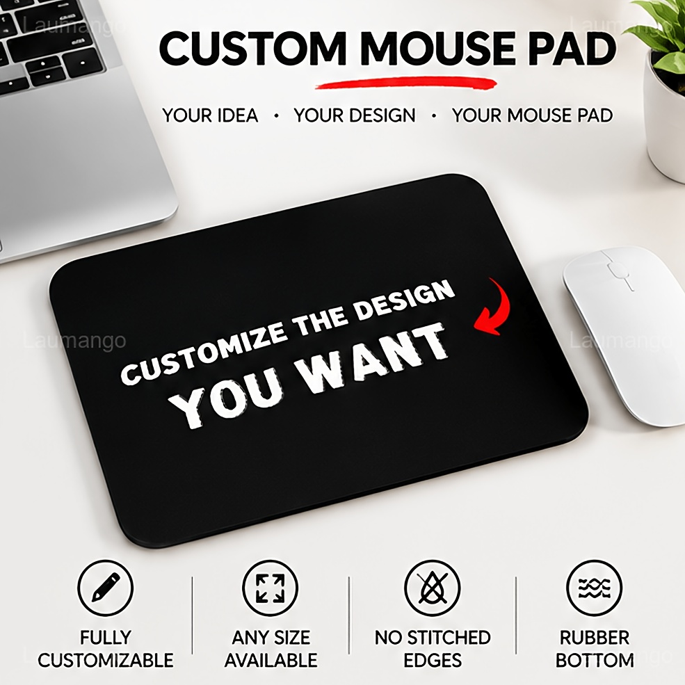TEMU Custom Mouse Pad - Your Own Image, Photo, Or Text Logo For Personalization. Features A Non-slip Rubber Base And Smooth Cloth Surface For Precise