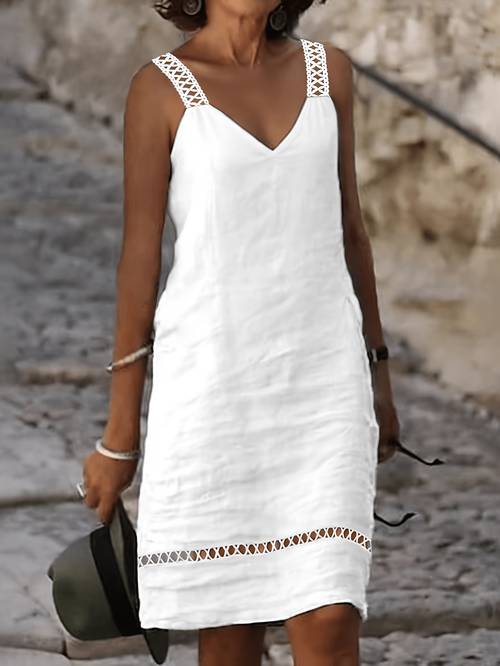 Artikelbild lockeres, einfarbiges cami-kleid mit spitzenbesatz